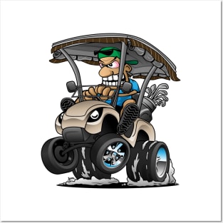 Funny Golf Cart Hotrod Golf Car Popping a Wheelie Cartoon Posters and Art